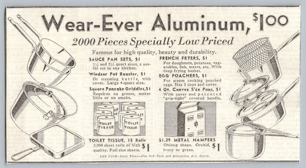 1930s Wear Ever Aluminum Kitchenware Print Ad Chicago The Fair Store Ephemera